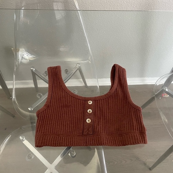 Old Navy Brown Ribbed Buttoned Crop Tank Top - Picture 1 of 3